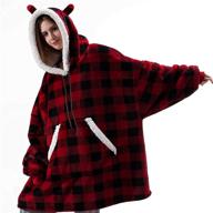 wearable blanket hoodie - red-black flannel sweatshirt for adults (one size fits all) - featured on shark tank logo