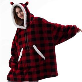 img 4 attached to Wearable Blanket Hoodie - Red-Black Flannel Sweatshirt for Adults (One Size Fits All) - Featured on Shark Tank