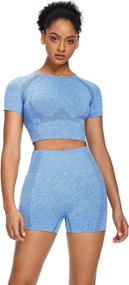 img 4 attached to 👯 Sytiz Women Seamless Yoga Outfits: 2-Piece Set with Workout Gym Shorts and Crop Top