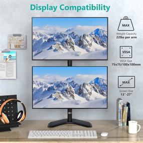 img 3 attached to 🖥️ WALI Dual Monitor Desk Stand: Versatile Vertical Screen Holder for 2 LCD LED Flat Screens up to 27 Inch - Free Standing with Grommet Base (MF002XLS), Black