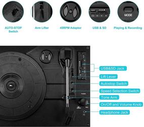 img 2 attached to Улучшенный звук Bluetooth-проигрыватель виниловых пластинок с встроенными динамиками - портативный чемодан-вертушка с USB, SD и 3 скоростями - в комплекте с 2 дополнительными стилусами.