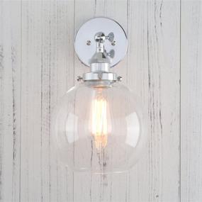 img 2 attached to ✨ Vintage Industrial Rustic Wall Mount Light Fixture - Permo Wall Sconce with 7.9" Round Clear Glass Globe Shade in Chrome