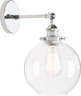 ✨ vintage industrial rustic wall mount light fixture - permo wall sconce with 7.9" round clear glass globe shade in chrome логотип