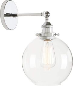 img 4 attached to ✨ Vintage Industrial Rustic Wall Mount Light Fixture - Permo Wall Sconce with 7.9" Round Clear Glass Globe Shade in Chrome