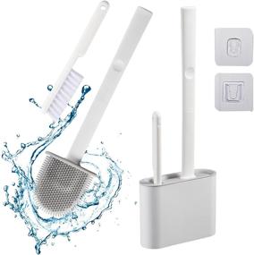 img 4 attached to 🚽 Toilet Brush and Holder Set, Silicone Bristle Scrubber with Flexible Flat Design, Wall-Mounted Toilet Cleaning Brush for Bathroom