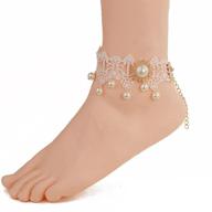 lace anklets with sexy beads - foot sandal jewelry for beach weddings - lace ankle bracelet for women and girls in white logo