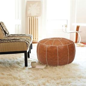 img 1 attached to 🪑 ZEFEN Brown Leather Pouf Foot Stool: Versatile Ottoman Cushion for Resting & Storage in Living Room, Bedroom, Kids Room, and Weddings