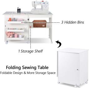 img 2 attached to 🧵 NSdirect Folding Sewing Table and Craft Cart with Storage Shelves - Lockable Casters - White Sewing Cabinet for Miscellaneous Sewing Kit Art Desk
