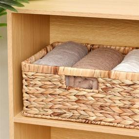 img 2 attached to 🧺 Set of 3 Hand-Woven Water Hyacinth Storage Baskets, Rectangular Wicker Baskets with Convenient Built-in Handles - Jumbo, Large, and Medium Sizes
