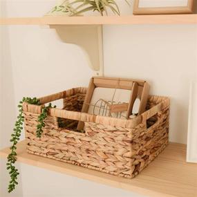 img 1 attached to 🧺 Set of 3 Hand-Woven Water Hyacinth Storage Baskets, Rectangular Wicker Baskets with Convenient Built-in Handles - Jumbo, Large, and Medium Sizes