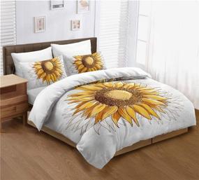 img 4 attached to 🌻 Queen Size Sunflower Duvet Cover Set - Yellow Sunflowers Painting Effect with Minimalistic Design Artwork - 3 Piece Bedding Set including 2 Pillow Cases - Modern Style for Men and Women