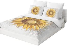 img 2 attached to 🌻 Queen Size Sunflower Duvet Cover Set - Yellow Sunflowers Painting Effect with Minimalistic Design Artwork - 3 Piece Bedding Set including 2 Pillow Cases - Modern Style for Men and Women