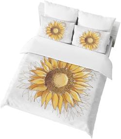 img 1 attached to 🌻 Queen Size Sunflower Duvet Cover Set - Yellow Sunflowers Painting Effect with Minimalistic Design Artwork - 3 Piece Bedding Set including 2 Pillow Cases - Modern Style for Men and Women