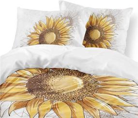 img 3 attached to 🌻 Queen Size Sunflower Duvet Cover Set - Yellow Sunflowers Painting Effect with Minimalistic Design Artwork - 3 Piece Bedding Set including 2 Pillow Cases - Modern Style for Men and Women