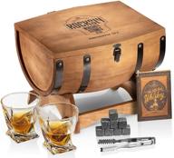 🥃 whiskey stones gift set - men's half barrel whiskey kit: 8 granite bourbon stones, 2 whiskey glasses in gift box - ideal present for dad, husband, boyfriend logo