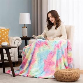 img 1 attached to 🌈 HBlife Luxury Soft Faux Fur Throw Blanket for Couch - Plush 50X65 Inches, Elegant and Cozy Rainbow Blankets for Sofa and Bed