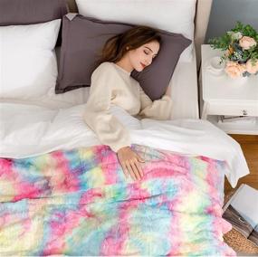 img 3 attached to 🌈 HBlife Luxury Soft Faux Fur Throw Blanket for Couch - Plush 50X65 Inches, Elegant and Cozy Rainbow Blankets for Sofa and Bed