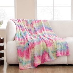 img 4 attached to 🌈 HBlife Luxury Soft Faux Fur Throw Blanket for Couch - Plush 50X65 Inches, Elegant and Cozy Rainbow Blankets for Sofa and Bed