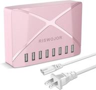 многопортовая usb зарядная станция riswojor - 40w 8-портовый зарядник для множества устройств, интеллектуальное обнаружение для смартфонов, планшетов и других (розовое золото) логотип