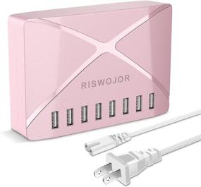 img 4 attached to Многопортовая USB зарядная станция RISWOJOR - 40W 8-портовый зарядник для множества устройств, интеллектуальное обнаружение для смартфонов, планшетов и других (розовое золото)