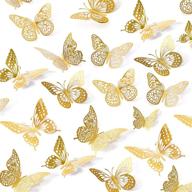 🦋 gold 3d butterfly wall stickers - set of 48, 4 styles, 3 sizes - removable metallic room decals for kids bedroom, nursery, classroom, party, wedding decor - diy gift logo