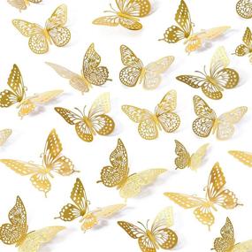 img 4 attached to 🦋 Gold 3D Butterfly Wall Stickers - Set of 48, 4 Styles, 3 Sizes - Removable Metallic Room Decals for Kids Bedroom, Nursery, Classroom, Party, Wedding Decor - DIY Gift