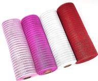 ❤️ pack of 4 valentine's day decorative 10" wide deco mesh rolls - fuchsia, pink, white, red logo