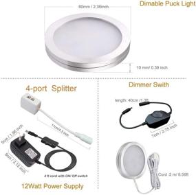 img 1 attached to 8W Dimmable Puck Lighting - Warm White Kitchen Under Cabinet LED Lights - Deluxe Counter Kit with Rotary Dimmer Switch - Continuous Dimming (4 Pack, Warm White)