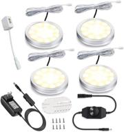 8w dimmable puck lighting - warm white kitchen under cabinet led lights - deluxe counter kit with rotary dimmer switch - continuous dimming (4 pack, warm white) logo