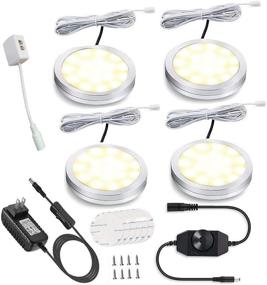 img 4 attached to 8W Dimmable Puck Lighting - Warm White Kitchen Under Cabinet LED Lights - Deluxe Counter Kit with Rotary Dimmer Switch - Continuous Dimming (4 Pack, Warm White)