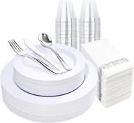 🍽️ liacere 350 piece white plastic plates set with silver plastic silverware, cups, napkins - ideal 50 guest white disposable plates bundle including 100 plates, 50 forks, 50 knives, 50 spoons, 50 cups, 50 napkins for weddings, parties logo