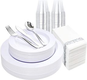 img 4 attached to 🍽️ Liacere 350 Piece White Plastic Plates Set with Silver Plastic Silverware, Cups, Napkins - Ideal 50 Guest White Disposable Plates Bundle Including 100 Plates, 50 Forks, 50 Knives, 50 Spoons, 50 Cups, 50 Napkins for Weddings, Parties