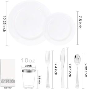 img 3 attached to 🍽️ Liacere 350 Piece White Plastic Plates Set with Silver Plastic Silverware, Cups, Napkins - Ideal 50 Guest White Disposable Plates Bundle Including 100 Plates, 50 Forks, 50 Knives, 50 Spoons, 50 Cups, 50 Napkins for Weddings, Parties