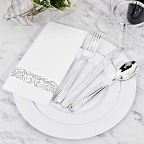 img 1 attached to 🍽️ Liacere 350 Piece White Plastic Plates Set with Silver Plastic Silverware, Cups, Napkins - Ideal 50 Guest White Disposable Plates Bundle Including 100 Plates, 50 Forks, 50 Knives, 50 Spoons, 50 Cups, 50 Napkins for Weddings, Parties