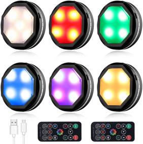 img 4 attached to 💡 LIGHTESS Rechargeable LED Puck Lights - Wireless Under Counter Lights with Remote, RGB Color Changing Night Light for Closet Stairway Kitchen, 6 Pack (Black)