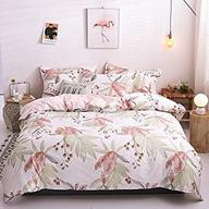 pastoral style pink floral duvet cover set with green leaves print - queen size bedding for girls - includes 1 duvet cover and 2 pillowcases (leave, light pink) logo