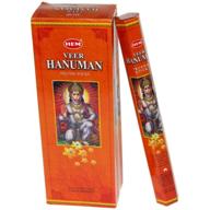 🧘 authentic veer hanuman incense - hand rolled in india: box of six 20 stick hex tubes by hem incense logo