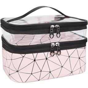 img 4 attached to 💄 MKPCW Double Layer Pink Makeup Bag: Travel Cosmetic Organizer & Toiletry Case