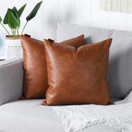 🛋️ mandioo set of 2 faux leather decorative throw pillow covers - modern solid outdoor cushion cases - luxury pillowcases for couch, sofa, bed - 16x16 inches - brown логотип