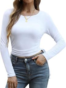 img 4 attached to 👚 Uniexcosm Women's Modal Long Sleeve Crop Top with Drawstring - Casual Slim Fit Pullover T-Shirt