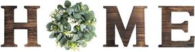 img 4 attached to 🏡 Rustic Wood Home Sign Decor with O Shaped Artificial Eucalyptus Wreath, Decorative Wooden Letters H, M, E for Living Room - 9.8''H x 10.4''W