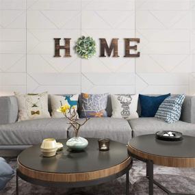 img 1 attached to 🏡 Rustic Wood Home Sign Decor with O Shaped Artificial Eucalyptus Wreath, Decorative Wooden Letters H, M, E for Living Room - 9.8''H x 10.4''W