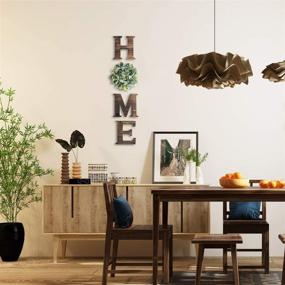 img 2 attached to 🏡 Rustic Wood Home Sign Decor with O Shaped Artificial Eucalyptus Wreath, Decorative Wooden Letters H, M, E for Living Room - 9.8''H x 10.4''W