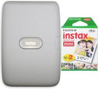 📸 fujifilm instax mini link smartphone printer (ash white) bundle with fujifilm instax mini instant film (20 sheets), sturdy tiger stickers, and deals number one cleaning cloth logo
