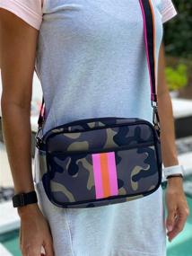 img 1 attached to 📷 Neoprene Crossbody Camera Bag for Women - Vibrant Pink & Orange Stripe Design