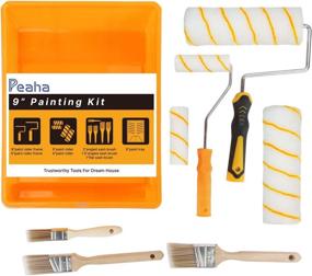 img 4 attached to 🖌️ 10pcs Peaha Wall Painting Kit with Small Paint Roller Brush, 9 Inch Handle Tool Set, Frames, Covers, Tray, and Angled Brush - Paint Roller Kit