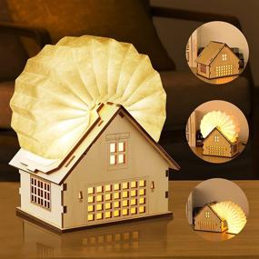 img 4 attached to 🏡 Folding Book Lamp: Wooden House Design, Decorative Accordion Table Light – USB Rechargeable & Portable Desk Light, Perfect for Kids, Family, Boyfriend, Girlfriend