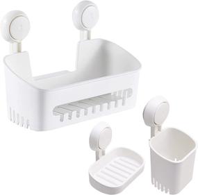 img 4 attached to 🛁 Efficient TAILI Shower Caddy Set: Vacuum Suction Cup Storage Basket, Toothbrush Holder, Soap Dish - No Drill DIY Organizer for Kitchen, Bathroom, Bedroom