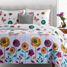 img 4 attached to 🌺 Vibrant and Charming Lifeety Floral and Butterfly Bedspread Quilt Set for Teenagers - Full/Queen Size