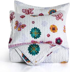 img 3 attached to 🌺 Vibrant and Charming Lifeety Floral and Butterfly Bedspread Quilt Set for Teenagers - Full/Queen Size